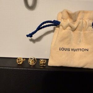 Louis Vuitton Gold Logo Stud Earrings Set